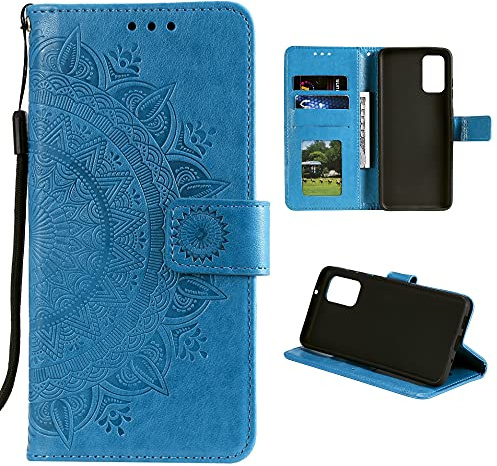 CoverKingz Handy Cover kompatibel mit Samsung Galaxy A03s - Handyschutz mit Kartenfach Klapphülle - Bookcase Hülle aufklappbar Motiv Mandala Blau