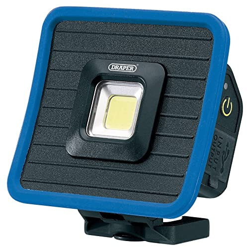 Draper 88595 COB LED wiederaufladbares Mini-Flutlicht und Powerbank mit magnetischem Sockel und Aufhängehaken, 10 W, 1000 Lumen, USB-C-Kabel kabellos, Blau und Schwarz, Einheitsgröße