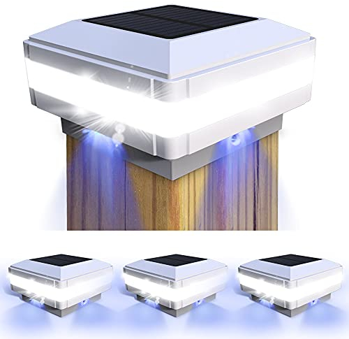 FVTLED 4er Solar Zaunbeleuchtung Pfostenkappe für Mehrere Größen 7x7,8x8,9x9,10x10 Standardpfosten 6000K IP65 wasserdicht Pfostenkappen Holzpfosten,Abdeckkappen Zaunpfosten mit Schrauben