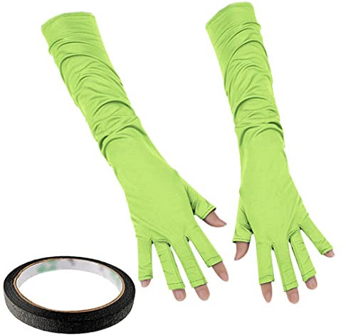 Anti UV Lange Handschuhe Schwarz Tape Set Gel Maniküre Handschuhe Hand Hautschutz Handschuhe für Maniküre Outdoor Sonnenschutz Grün