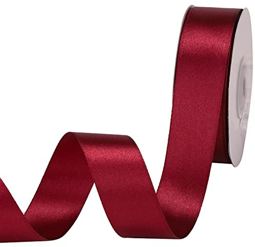 IHKFILAN Satinband, in Wein(25 mm x 22.86 m), matt glänzendes Geschenkband, edles Schleifenband zum Dekorieren & Basteln, zum Einpacken besonderer Geschenke, für Hochzeiten, Taufen, uvm