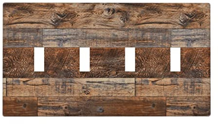 Braune rustikale Holz Quad Lichtschalter Abdeckplatte 4 Gang Kippschalter Platte Bauernhaus Dekorative Wandplatte Zubehör Standardgröße 11,4 x 20,3 cm
