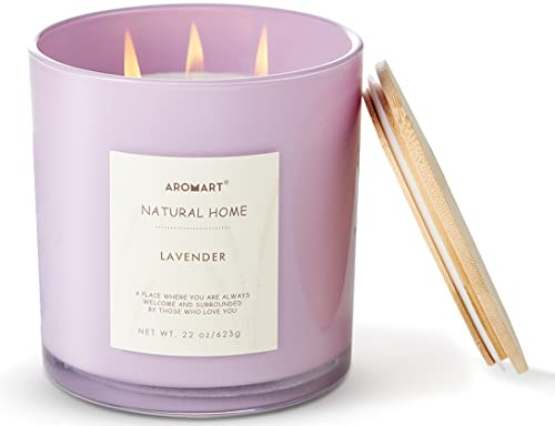AROMART Große Duftkerzen mit 3 Dochten, 625 ml, Lavendel-Aromatherapie-Kerzen für Zuhause, Soja-Kerzen mit 8 % ätherischen Ölen, lange Brenndauer, Sojawachskerzen, Geschenke für Damen und Herren