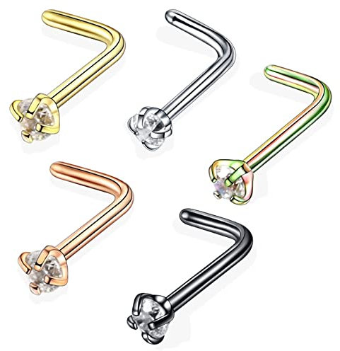 Stfery Nose Piercing Stud, Piercing Schmuck Titan 20G Mehrfarbig L Form Zunge Nase Zirkonia 5 Stück Damen Geschenk