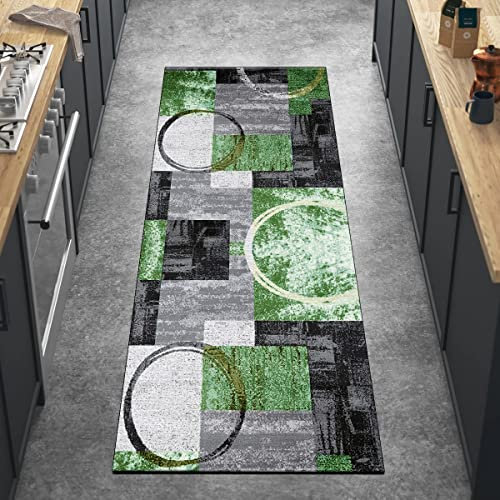 Ymural Küchenteppich Läufer rutschfest Meterware Dunkel Grün Lang 120x250CM Küchen Modern Teppichläufer Waschbar Kurzflor Küchenläufer Polyester Korridor Schlafzimmer, Anpassbar