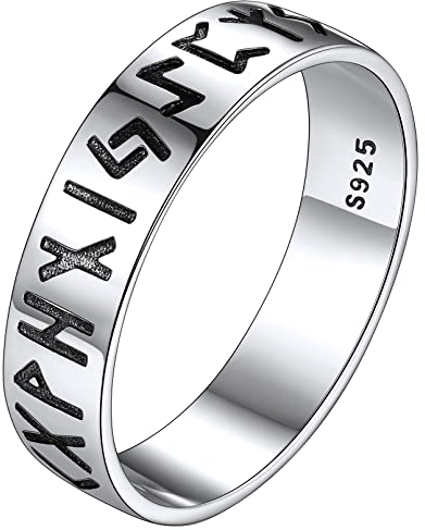 FaithHeart 925er Sterling Silberring mit Viking Rune Symbol Wikinger Rune Fingerring in Größe 59.5 Trendiger Ring Verlorbungsring Ehering