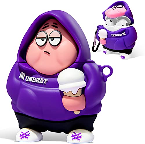 Airpods-Schutzhülle mit niedlichem Cartoon-Charakter, für 2.,1., Anti-Fall, weiches Silikon, niedlich, lustige Kawaii-Mode-Cartoon-3D-Hülle für AirPods 1 & 2. mit Schlüsselanhänger (lila)
