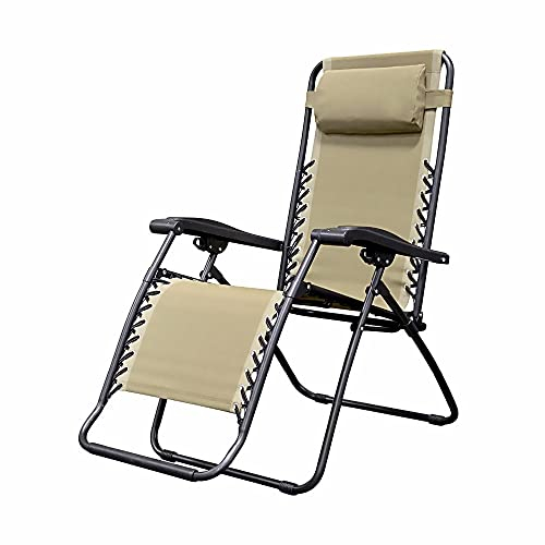 IlGruppone Sedia A gravità Zero Sdraio Reclinabile Pieghevole con Poggiatesta Poltrona Casa Terrazzo Giardino Struttura in Acciaio - Beige