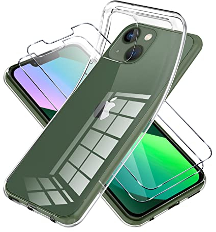 Vauki Coque pour iPhone 13 Mini avec Verre Trempé Protection écran 2 Pièces,Housse Etui Silicone TPU Souple Transparente Film Protection,Antichoc Case pour iPhone 13mini 5.4