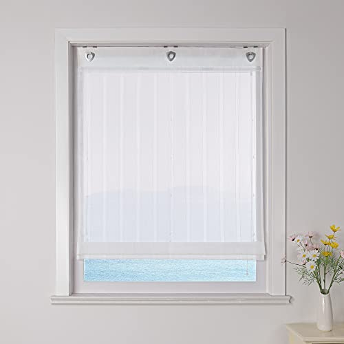 ESLIR Raffrollo ohne Bohren Weiß Raffgardine mit Ösen Transparent Küche Gardinen mit U-Haken Ösenrollo Modern mit Vertikale Streifen Wohnzimmer BxH 140x140cm 1 Stück