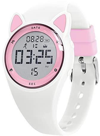Bigmeda Montre Enfant Numérique Enfant avec Chronomètre, Eclairage, Alarme, Date, Podomètres Marche, Surveillance du Sommeil Montre pour Enfants Sport pour 10 Ans Fille Garçon (HuiPED Blanc Rose)