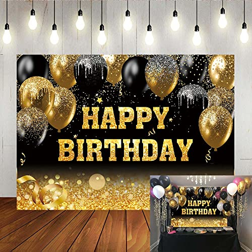Bokeh-Fotohintergrund mit goldfarbenen Glitzerpunkten, Ballon-Bokeh-Fotografie-Hintergrund für Erwachsene, Männer, Frauen, Geburtstagsparty, Tisch-Wanddekoration, 210 x 150 cm, Schwarz / Gold