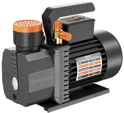POADTOR 5CFM Vacuum Pump, 1-Stage HVAC Vacuum Pump, 1/2HP 38 Micron 110V Air Conditioning Vacuum Pump Kit for R12 R22 R134a R410a, HVAC/AUTO AC Refrigerant Recharging, Milking Cow, Oil Included