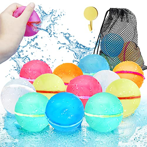 12 Stück Wiederverwendbare Wasserballons, Selbstdichtende Silikon Wasserballons, Schnell Befüllbare Weiche Wasserbomben, Sommerspaß-Wasserspielzeug Wasserbomben für Party, Wasserpark, Familienspiel