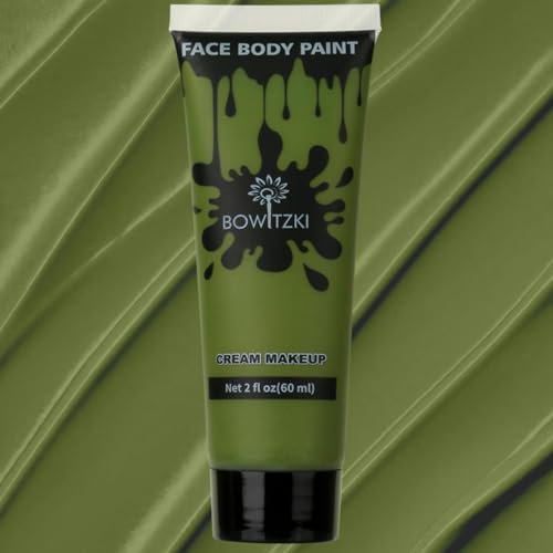 Bowitzki Pittura per viso e corpo, 60 ml, effetto speciale per adulti e bambini, per Halloween, Natale, feste, cosplay, 60 ml, colore (Verde scuro)