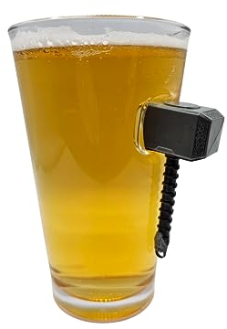 solo-pro master your game Unique Gift for Men, Pint Beer Glass with Thors Hammer Embedded, Unique Birthday Gift Dad Brother