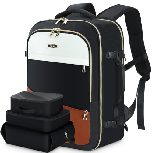 Lekespring Handgepäck Rucksack Flugzeug mit 3 Kleidertaschen, Große Rucksack Damen Reiserucksack Laptop Rucksack 17 Zoll Wasserdicht Travel Backpack für Reisen Weekender Arbeit, Schwarz