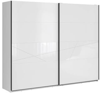 BLACK RED WHITE® Kleiderschrank Forn | eleganter Schiebetürenschrank Schrank Garderobe | 58 x 270 x 218 cm | Wohnzimmerschrank für Schlafzimmer, Jugendzimmer | Weiß