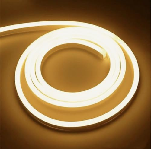 ONSSI® Bandes LED Néon 220V (Blanc Chaud,7M),Cordon Lumineuse COB 12W/M,Chaque Coupe de 10 cm, Étanche Ip65 avec Prise Interrupteur et Autocollant,LED Néon pour Utilisation Intérieure et Extérieure
