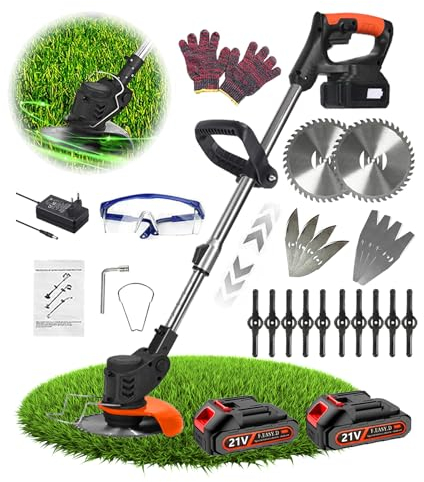Wrneaoch 21V Decespugliatore a Batteria, 3 en 1 Tagliaerba Elettrico, Tagliaerba a Batteria Testa regolabile e manico telescopico, Decespugliatore Elettrico Leggero per terreni agricoli da giardino