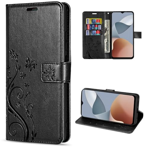 betterfon Hülle Kompatibel mit ZTE Blade A73 4G / V50s | Premium PU Leder Handyhülle Wallet Case für Blade A73 4G / V50s | Schutzhülle Blumen Klapphülle Handyhülle | Schwarz