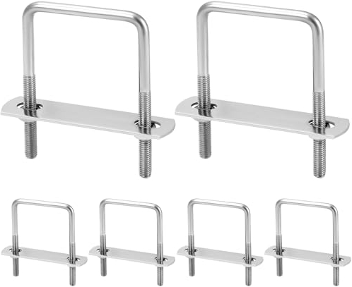 QWORK® 6 Piezas pernos en U de acero inoxidable M6, tornillos en U de 80 x 50 mm, alta capacidad de carga, con tuercas y placa de marco, para múltiples aplicaciones