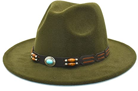 rtdgcv Unisex-Retro-Western-Cowboy-Reithut für Erwachsene, Ledergürtel, breite Kappe, Strohhut Anglerhut Wasserdicht (Army Green, One Size)