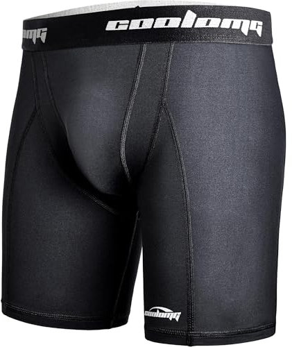 COOLOMG Herren Tiefschutzhose ohne Cup Tiefschutz Suspensorium Kompressionshose Unterwäsche für Kampfsport Kickboxen Baseball Schwarz L