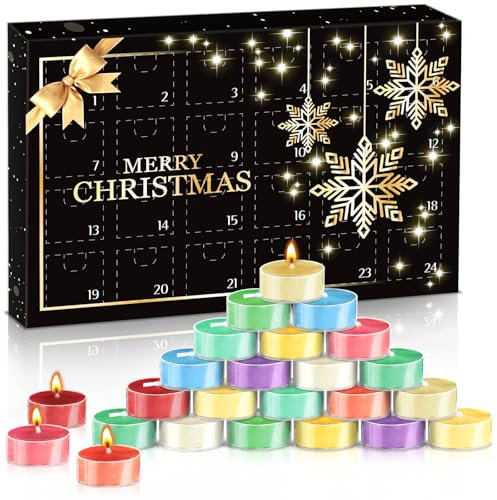 GEEKEO Adventskalender Duftkerzen 2024 Frauen Kerzen Adventskalender Duftkerzen Weihnachtskalender mit 24 Teelicht-Duftkerzen, Weihnachtskalender Geschenke für Frau Mama Schwester Freundin