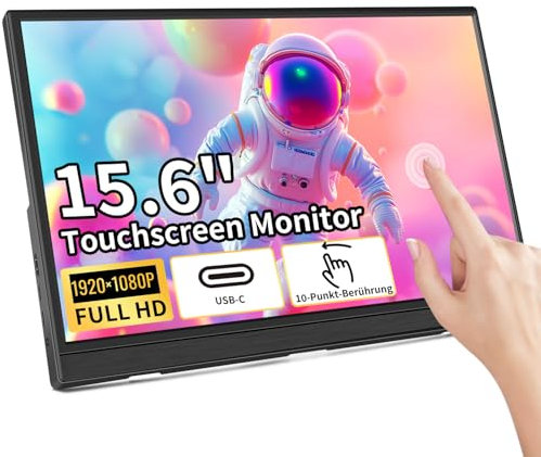 Monitor portatile touch screen 15.6 pollici HDR 1920 x 1080 100%sRGB IPS Display Screen, Monitor da viaggio con porta USB-C HDMI, secondo schermo supporto per altoparlante integrato, per telefoni PC