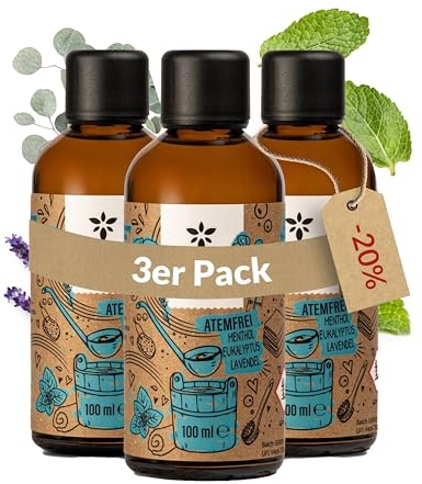 Heldengrün® BIO Saunaaufguss “Atemfrei” [100 % NATURREIN] Saunaöl mit Eukalyptus, Pfefferminz & Lavendel – Befreiendes Sauna Aufgussmittel für Liebhaber – 3 x 100 ml
