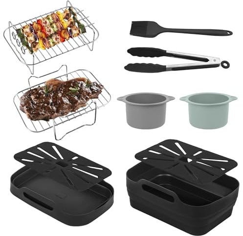Foldable Silicone Air Fryer Liners for Ninja Foodi Flexdrawer Dual Air Fryer Accessories AF500UK/ 10.4L (Slightly Large For Ninja 9.5L AF400UK AF451UK) Cosori Air Fryer 10L Air Fryer Racks (10PCS)