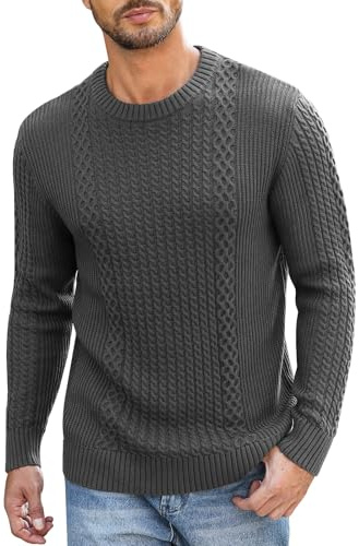 Genfien Jersey de Punto para Hombre Jersey de Cuello Redondo para Hombre Knit Crew Jersey de Manga Larga Básico Cálido