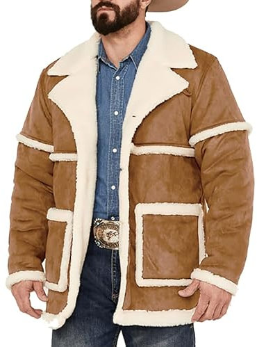 SXHEYUY Herren Warme Jacke Fleece Futter Lammfell Wildleder Vintage Jacke Verdicken Streetwear,Beige,L