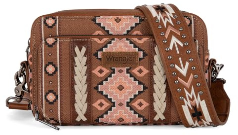 Wrangler Crossbody-Tasche für Damen, Boho-Aztekenmuster, klein, mehrere Taschen, Crossover-Geldbörse