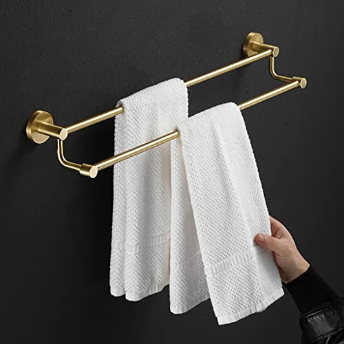 Porte-serviettes en cuivre avec double barre porte-serviettes et support de toilette mural de 50 cm en cuivre brossé pour salle de bain