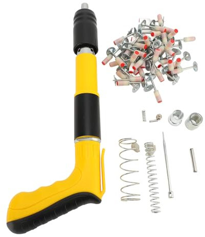 Nail Gun Cordless for Woodworking, Staple Gun with 50PCS Nails Manual Concrete Cement Mini Nailer Portable Nail Shooting Machine Cordless Nail Gun for Household Decor Yellow