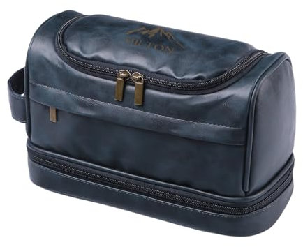 Gaosh Trousse de Toilette Personnalisée Homme PU Cuir Trousse de Maquillage avec Prénom Trousse de Toilette Homme Voyage pour Papa Cadeau Homme (Bleu)