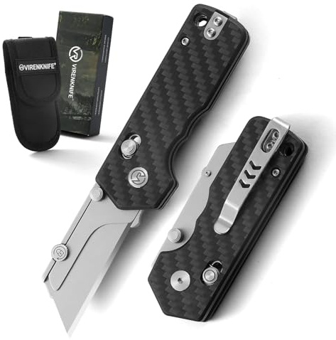 VIRENKNIFE Taschenmesser Klappbares Universalmesser,EDC Einhandmesser mit G10-Griff & Schiebeschloss，Faltbares Cuttermesser mit Gürteltasche & Taschenclip，Jagdmesser Camping Messer für Männer Geschenk
