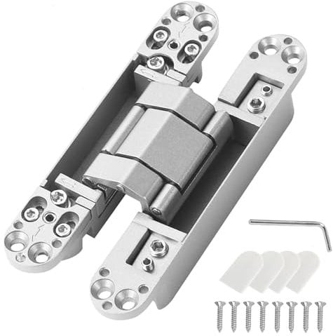 VZU 180 Degrees Adjustable Hidden Door Hinges for 35mm-850mm Door, 3D Folding Cross Hidden Hinges, Zinc Alloy Cabinet Hinge Supporting up to 40 KG(Silver)