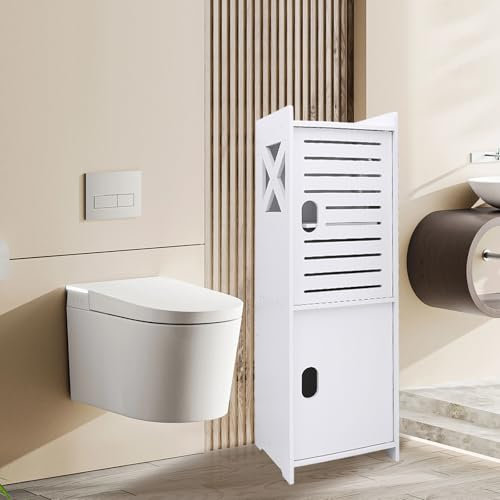 HUOLE Support Papier Toilette Armoire,Petit Meuble de Rangement pour Toilettes, Meuble de Salle de Bain sur Pied Design Moderne, Colonne, Armoire/penderie,24 * 22 * 75cm-Blanc