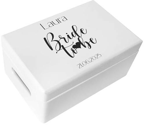 Creative Deco Weiße Hochzeitsgeschenke Personalisiert für Braut Bride to Be | Deko Geschenk JGA | Erinnerungsbox Hochzeit | Holzkiste mit Deckel | Personalisiertes Verlobungsgeschenk Hochzeitsgeschenk