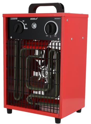 DEDRA Elektro-Lufterhitzer 3,3kW, nützlich in geschlossenen Räumen, Thermostat, Drei Betriebsarten, einstellbare Temperaturregelung, Metallgehäuse, Heizfläche: ~35m² Hohe Leistung Leistung 1650W-3300W
