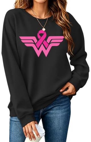 tiorhooe Octobre Rose Sweat Femme Cancer du Sein Octobre Ruban Sweatshirt | Pull Doux Et Confortable, Motif Coeur Et Espoir, Polyvalent Pour Toutes Les Saisons, Facile A Entretenir, Lavage A Froid