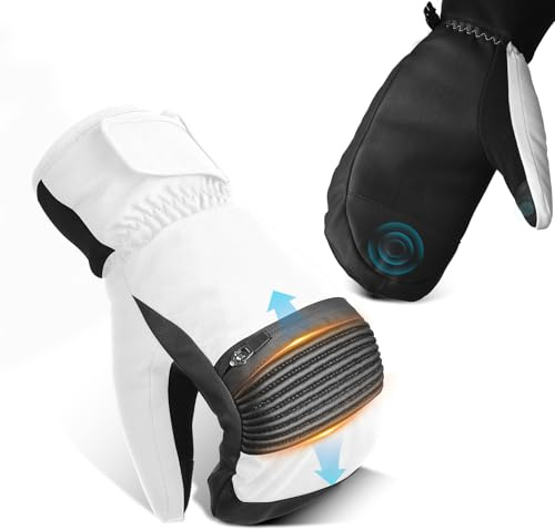 tekkapoi Winterhandschuhe Damen Herren, Skihandschuhe Fäustlinge Wasserdicht Warm, Thermo Handschuhe Outdoor Camping Weiß M