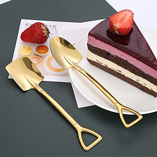 Annadue Edelstahl-Spaten-Dessertlöffel für Zuhause, Multifunktional, für Obst, Kuchen, Eis, Kaffee, Küche, Gewürzschaufel (Schaufel mit goldener Spitze)