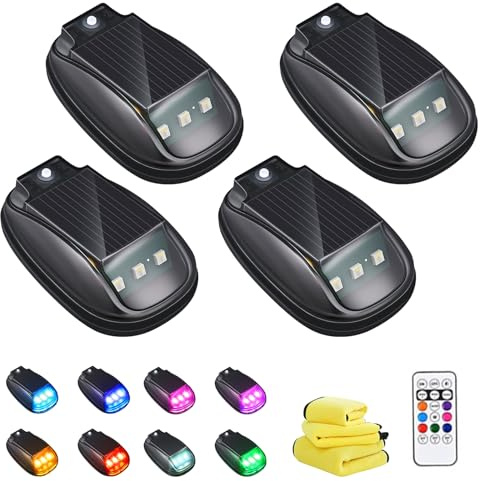 Waterproof Solar Powered RGB Strobe Light on Car Roof with Remote Control, 8 Colors Smart Sensing Marker Light with Solar Panel, Led Lichtleiste Außen für Motorräder, Pkw und Lkw (4PCS)