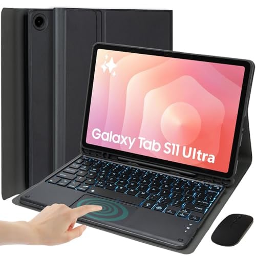 EHLCYS Keyboard Case for Samsung Galaxy Tab S11 Ultra 5G 14.6-inch Model 2025 (SM-X930/X936B), 7-Color Backlit Detachable Smart Trackpad Bluetooth Keyboard, Ultra-Thin Cover with Mouse,Schwarz