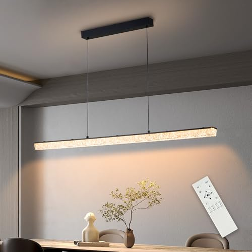 120CM Pendelleuchte LED 50 W , Pendelleuchte esstisch dimmbar 3000K-6000K | esszimmerlampe led hängend mit Fernbedienung, wohnzimmerlampe hängend , Schwarz