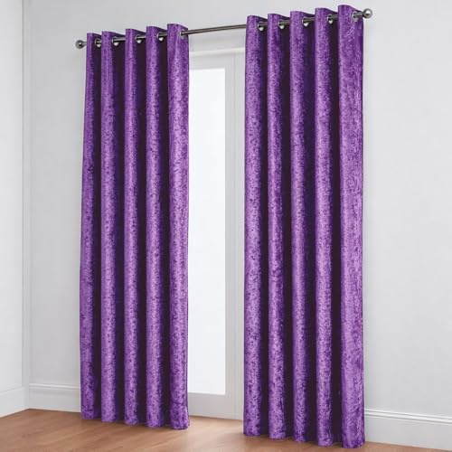 John Aird Crushed Velvet Fully Lined Eyelet Curtains (Aubergine, 66 Wide x 54 Drop)